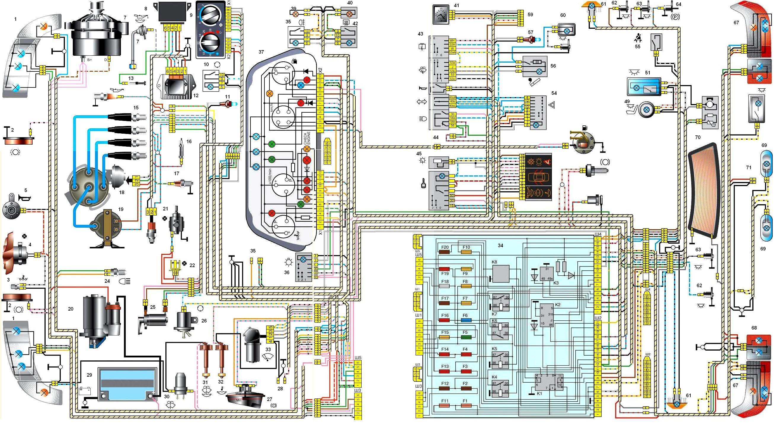 Схема жгутов проводов автомобиля ВАЗ-2110