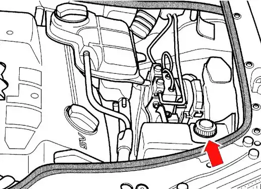 Проверка уровня жидкости системы гидроусилителя руля Отверните пробку резервуара для масла