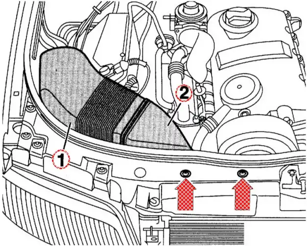 Снятие воздушного фильтра дизеля 1.9л.