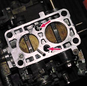 Remove the two screws securing the throttle body