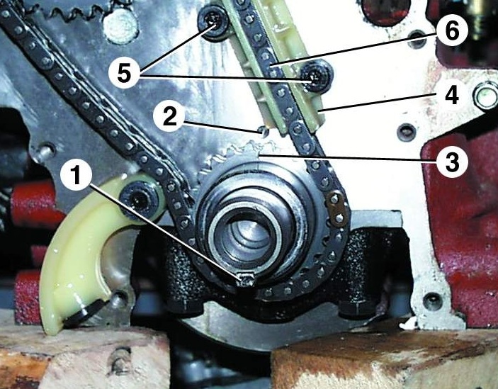 Ersatz von Ketten und Zahnrädern von Gas Verteilermechanismus ZMZ-405, 406