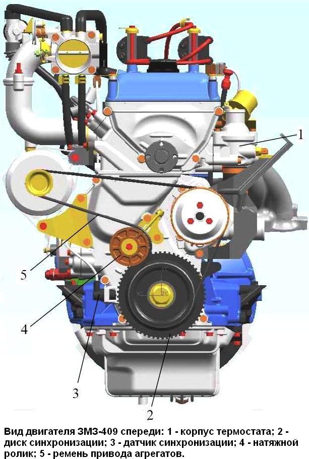 Вигляд двигуна спереду ЗМЗ-409.10