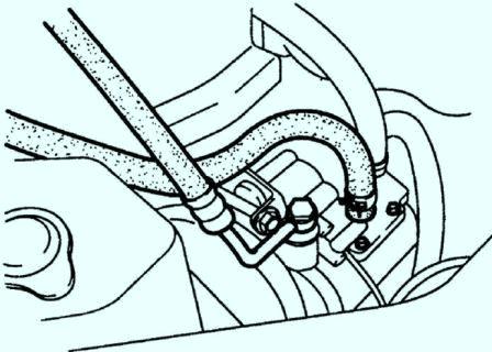 Отсоедините шланги от насоса усилителя рулевого управления