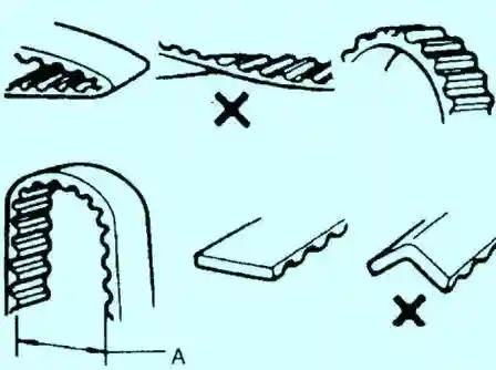 Снятие, проверка и установка зубчатого ремня KIA Sephia Согните зубчатый ремень по окружности