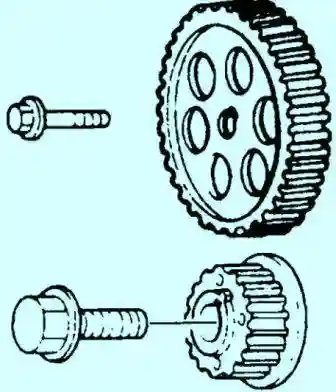 Снятие, проверка и установка зубчатого ремня KIA Sephia Проверьте состояние шкивов зубчатого ремня распределительных и коленчатого валов
