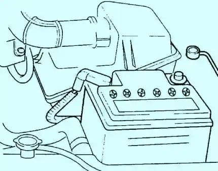 Снятие, проверка и установка зубчатого ремня KIA Sephia Отсоедините провод от отрицательной клеммы