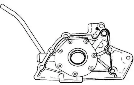 Нанесите слой силиконового герметика диаметром 1–2 мм на сопрягаемую поверхность корпуса масляного насоса, как показано на рисунке