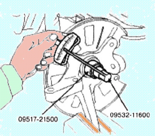 Снятие поворотного кулака и ступицы передней оси Киа Магнетис