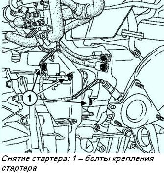 Снятие и установка стартера (двигатели K4J, K4M) Рено Меган 2