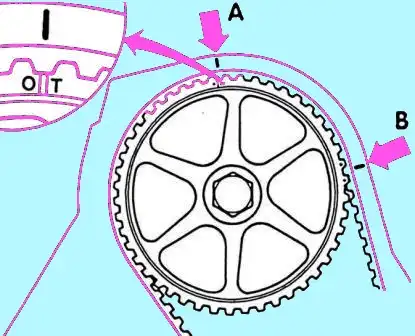 Метка на приводной шестерне распредвала должна совпадать с меткой на крышке головки блока цилиндров.